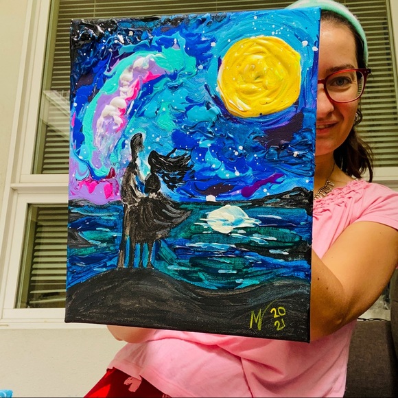 Couple in Love Painting Love Story Original Art Acrylic Small Canvas 10x8 Lovers - Picture 4 of 10